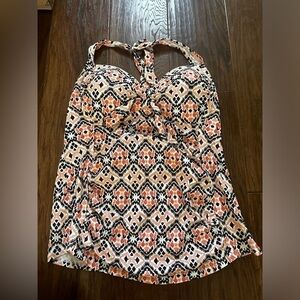 Merona Women's Swim Top in Black and Orange Pattern